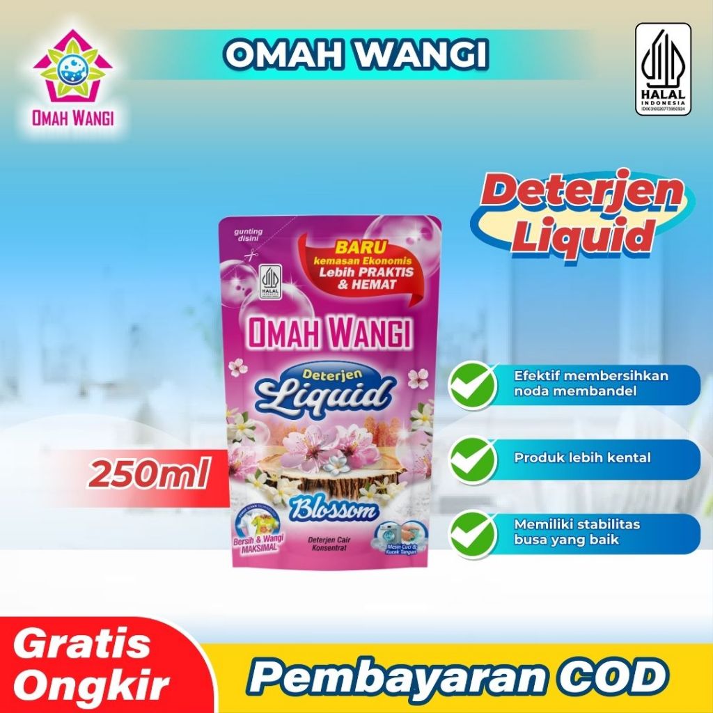 Detergent Cair Omah Wangi 250ML Sabun Cuci Pakaian Kemasan Pouch Bersih dan Wangi