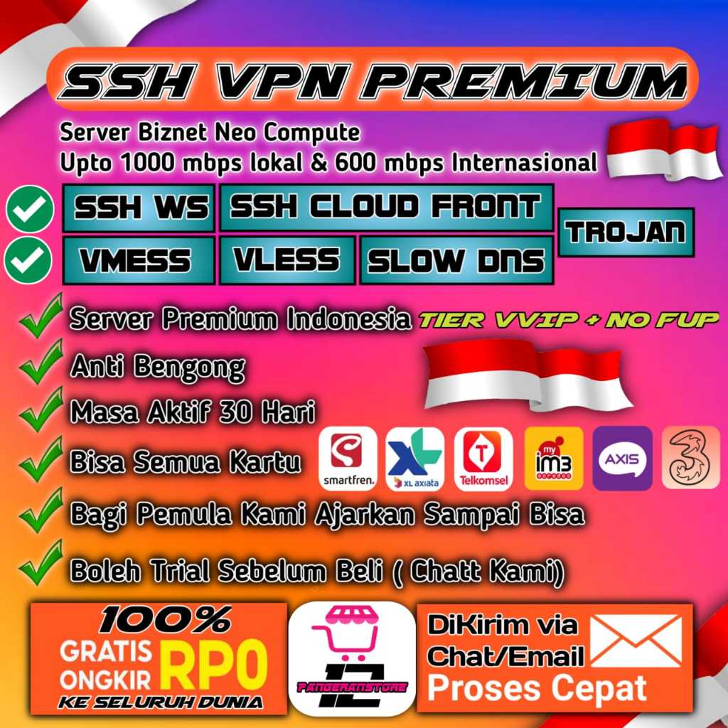 Akun PREMIUN SSH VPN VLESS VMESS TROJAN SG 30 HARI TERMURAH