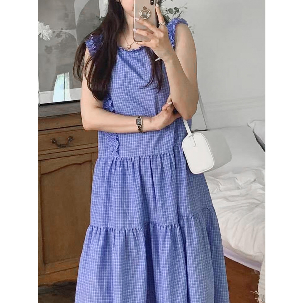 THESOOJI - Isabelle Dress - Baju Motif Kotak Tanpa Lengan Wanita Korea