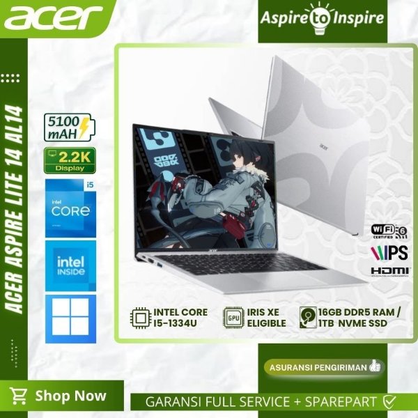 Acer Aspire Lite 14 AL14-52M-57X6 Laptop Intel Core i5-1334U | RAM 16GB DDR5 | SSD 1TB | Layar 14" 2