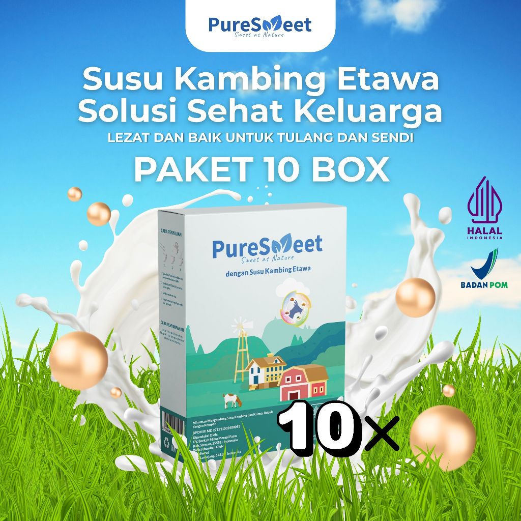 

PureSweet Susu Kambing Etawa Bubuk rasa Original Paket 10 Box | Untuk Membantu Nyeri Pegal Linu