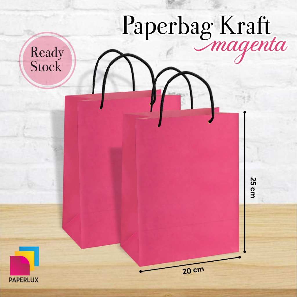 

[12 PCS] PAPER BAG MAGENTA POLOS PAKET LUSINAN - TAS SOUVENIR PERNIKAHAN UKURAN 20 X 25 X 10 READY