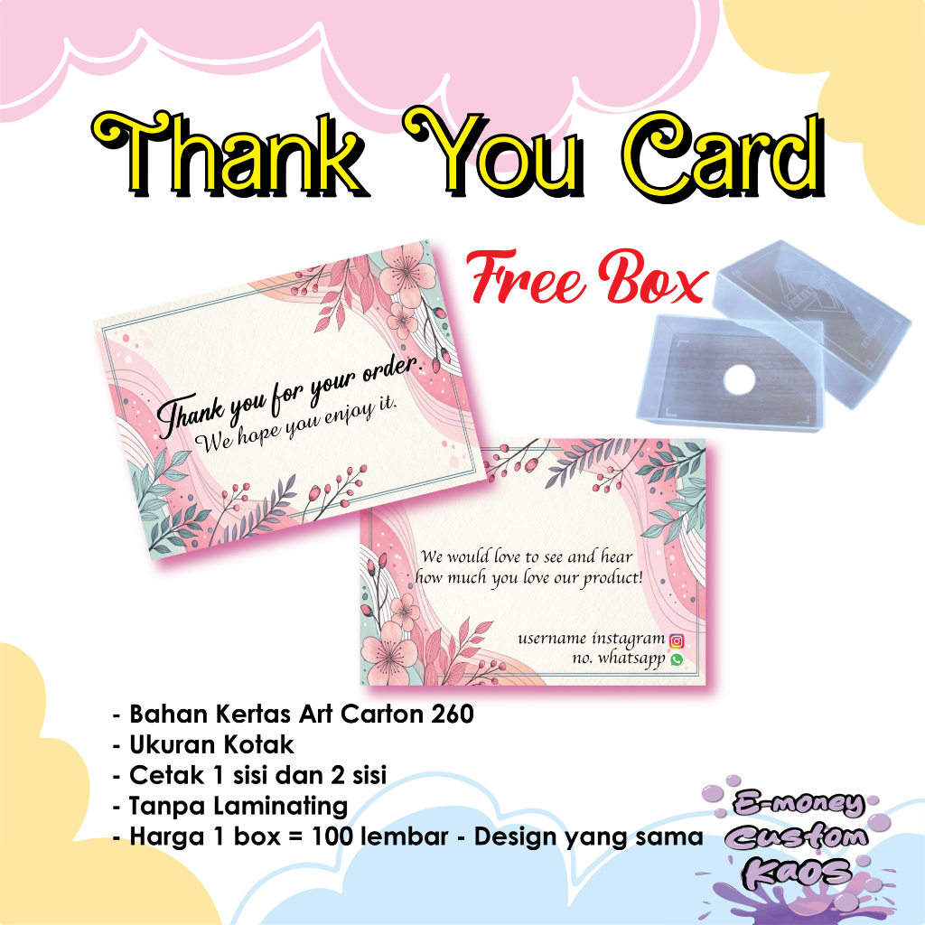

Kartu Thank You Card Olshop 1 Box Isi 100 Pcs Free Box Custom Kartu Terima Kasih Design Desain