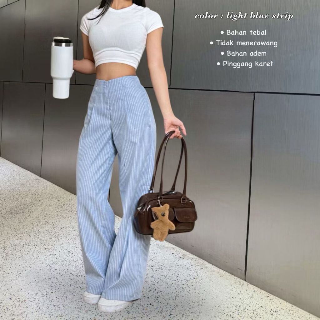 CITY PANTS /  CELANA MOTIF GARIS KOREAN STYLE / KULOT WANITA TIDUR PANJANG KANTOR KULIAH / FASHION W