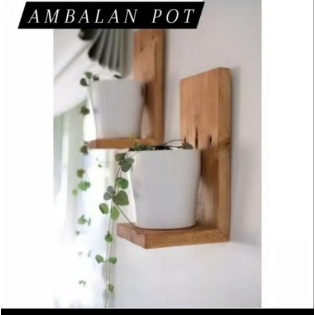 rak pot tempel dinding Vas Bunga Gantung  rak bunga kayu jati