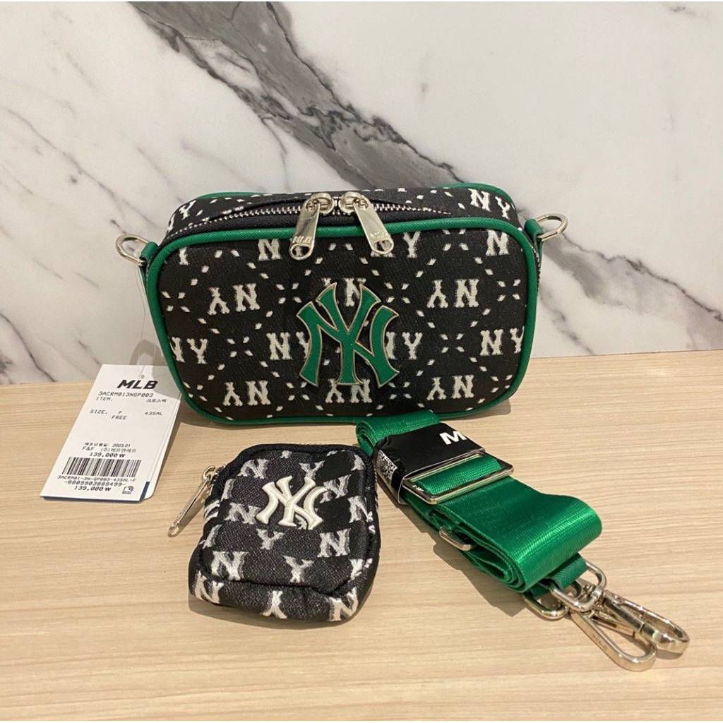 MLB NY Yankees Monogram Jacquard Mini Cross Bag - Tas NY Yankees - Black / Emerald Green