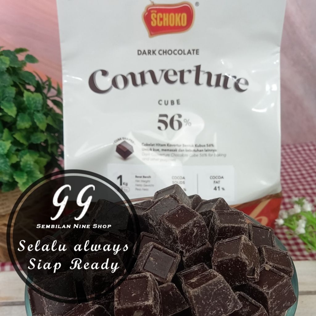

Schoko 250 Gram DARK Chocolate COUVERTURE 56 % CUBE Cokelat kovertur Coverture Covertur Hitam Gelap