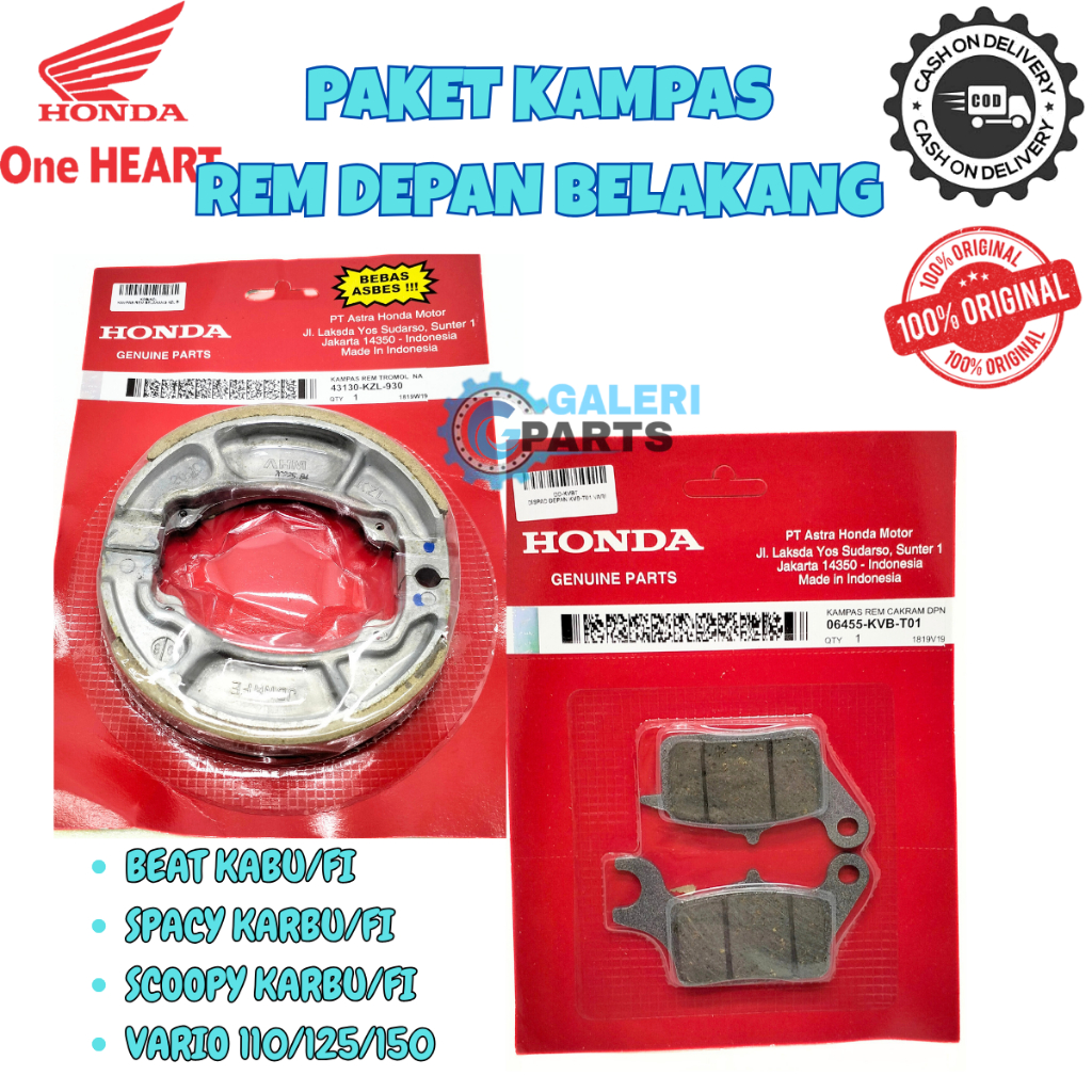 ORIGINAL PAKET KAMPAS REM DEPAN BELAKANG TROMOL HONDA KZL KVB BEAT OLD LAMA FI POP STREET SPORTY SPA