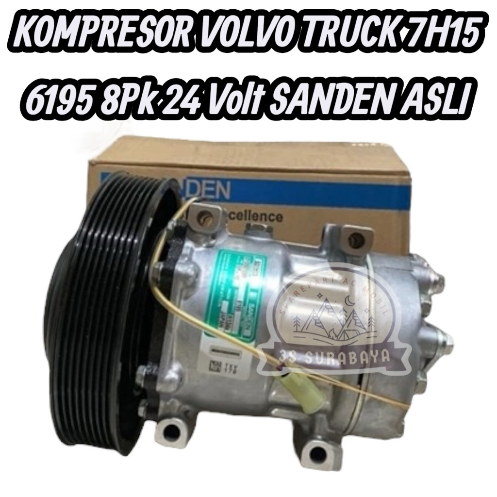 Kompresor 7H15 Volvo Truck 8 Pk Sanden Asli 6195 Ac mobil 24 Volt (Baru/New)