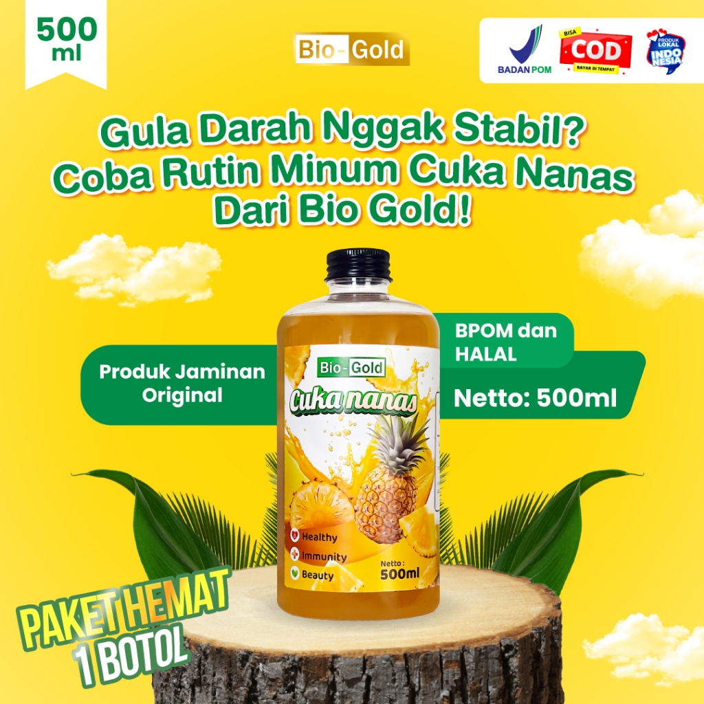 

BIO GOLD Cuka Nanas 500ml - Minuman Herbal Fermentasi Buah Nanas Asli untuk Menurunkan Gula Darah, Kolesterol, Hipertensi, Detox Alami, dan Sehatkan Pencernaan