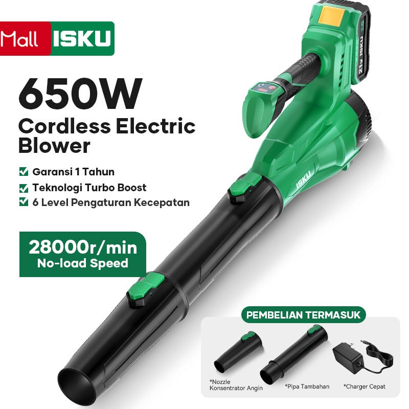 ISKU Blower Angin 650W Cordless, Motor Tanpa Sikat 6 Level Kecepatan, Turbo Boost Technology, untuk 