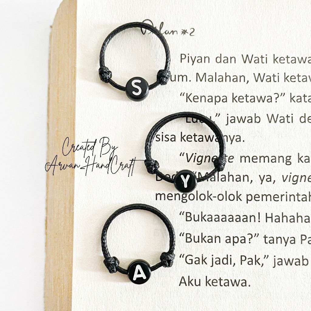 Cincin Inisial Bulat Hitam / Cincin Tali Inisial / Cincin Inisial Bisa Pilih Huruf ❤❤