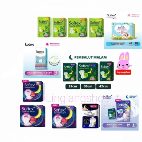 softex kotex Daun sirih night pantyliner COOL celana mentruasi maternity pembalut 36cm 29cm 23cm mx