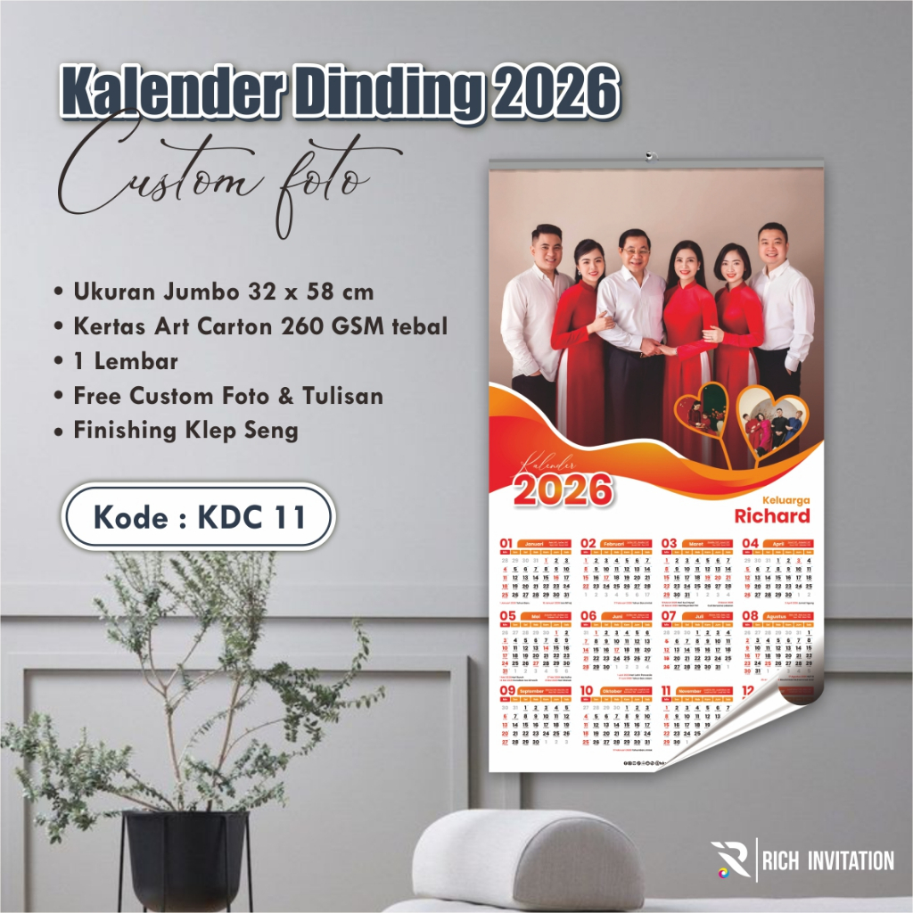 

KALENDER DINDING FREE FOTO - KALENDER TAHUN 2026 - KALENDER SATUAN DINDING CUSTOM KDC KDU
