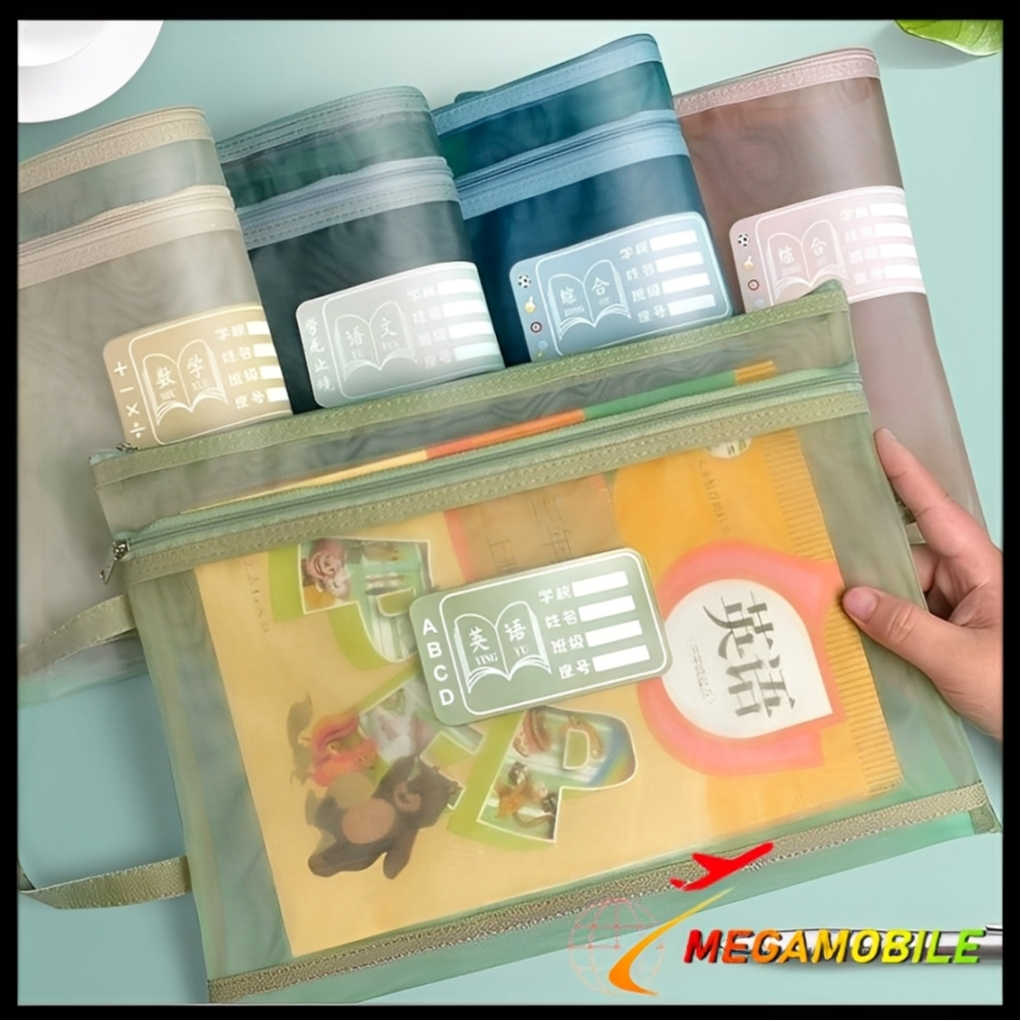 

MM - Tas Buku dan Alat Tulis Map A4 Dua Slot File Folder Tas Mesh Dokumen Transparant A4 Zipper 2 in 1 Multifungsi Totebag Buku Transparan Jaring