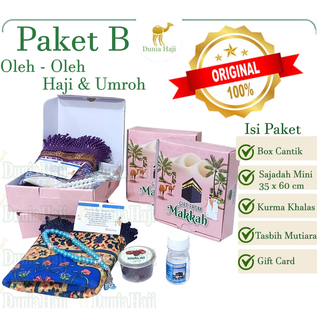 

Paket Saudi Oleh Oleh Haji & Umroh Paketan Souvenir Sajadah Kurma Air Zam-zam Tasbih Mutiara Kemasan Box Cantik