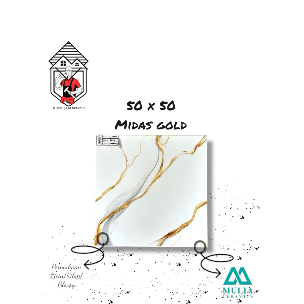 Keramik Lantai 50x50 Dasar Putih Corak Kilap/Licin/ Keramik Mulia Ceramic Glossy Grade A/C isi 4 pcs