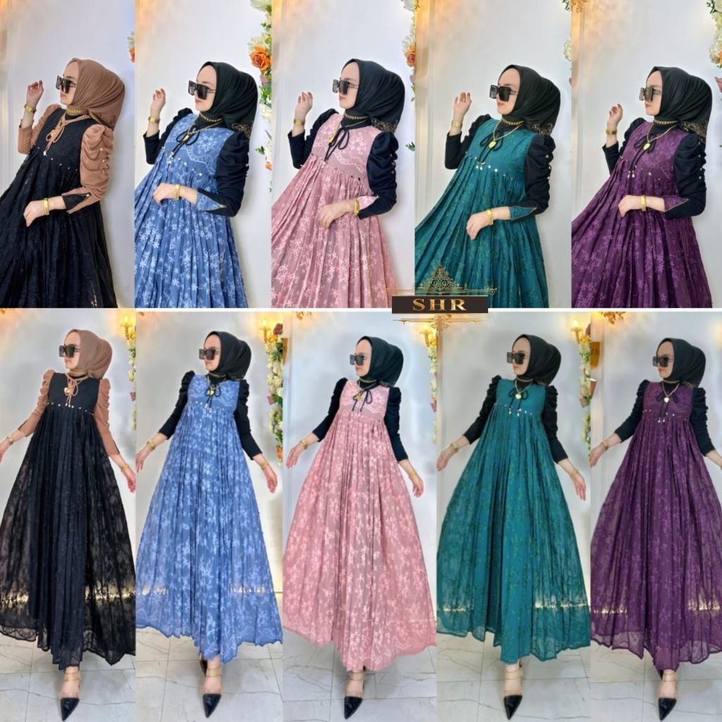 SHR ORI READY MIDI DRESS JURAGAN BORDIR TIMBUL MIX KAOS RAJUT SIAP KIRIM LANGSUNG BY SHR ORI