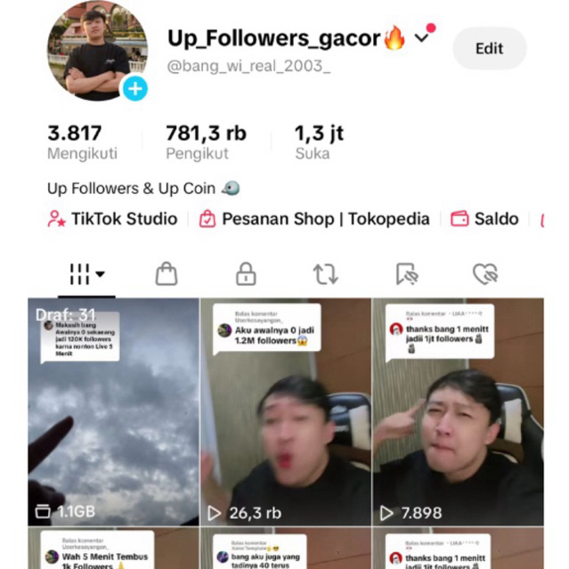 akun tiktok 780K followers real 100%