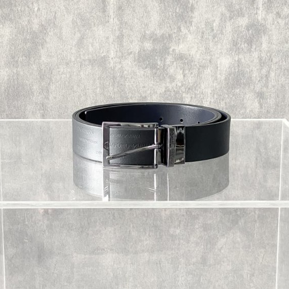 Emporio Armani Leather Belt Men with Square Metal Buckle