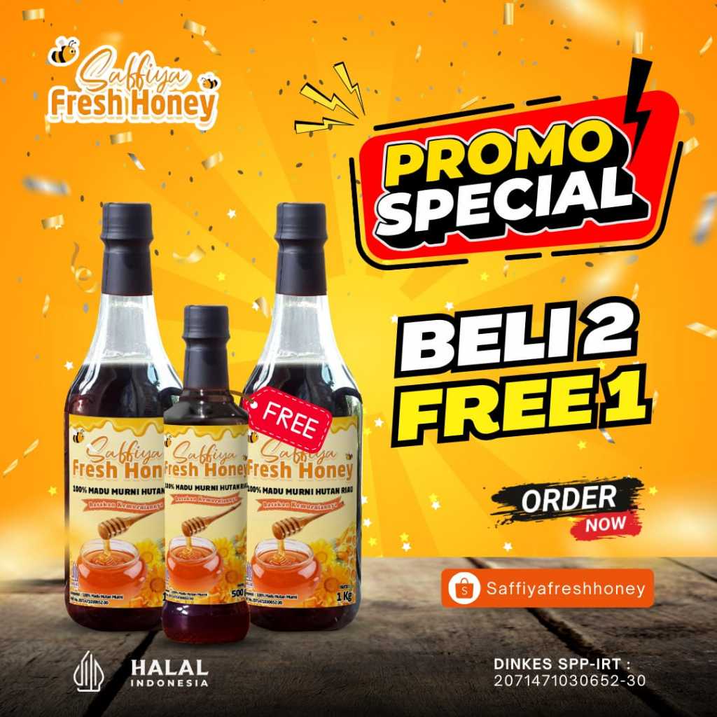 

BELI 2 GRATIS 1 Saffiya Fresh Honey Madu Murni Akasia Riau 1kg 500gr