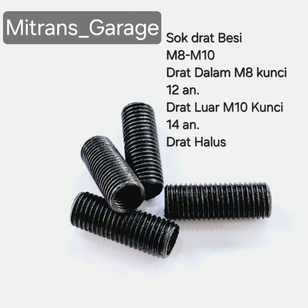 Sok Drat Besi M8-M10 Drat dalam kunci 12.Luar kunci 14.