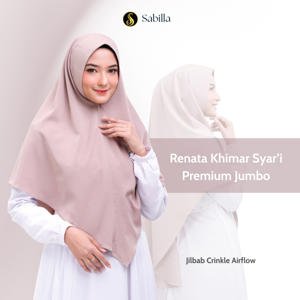 Sabilla Store - Renata Khimar Syari Jilbab Instan Jumbo Crinkle Airflow Premium XL Lancip Haji Umroh