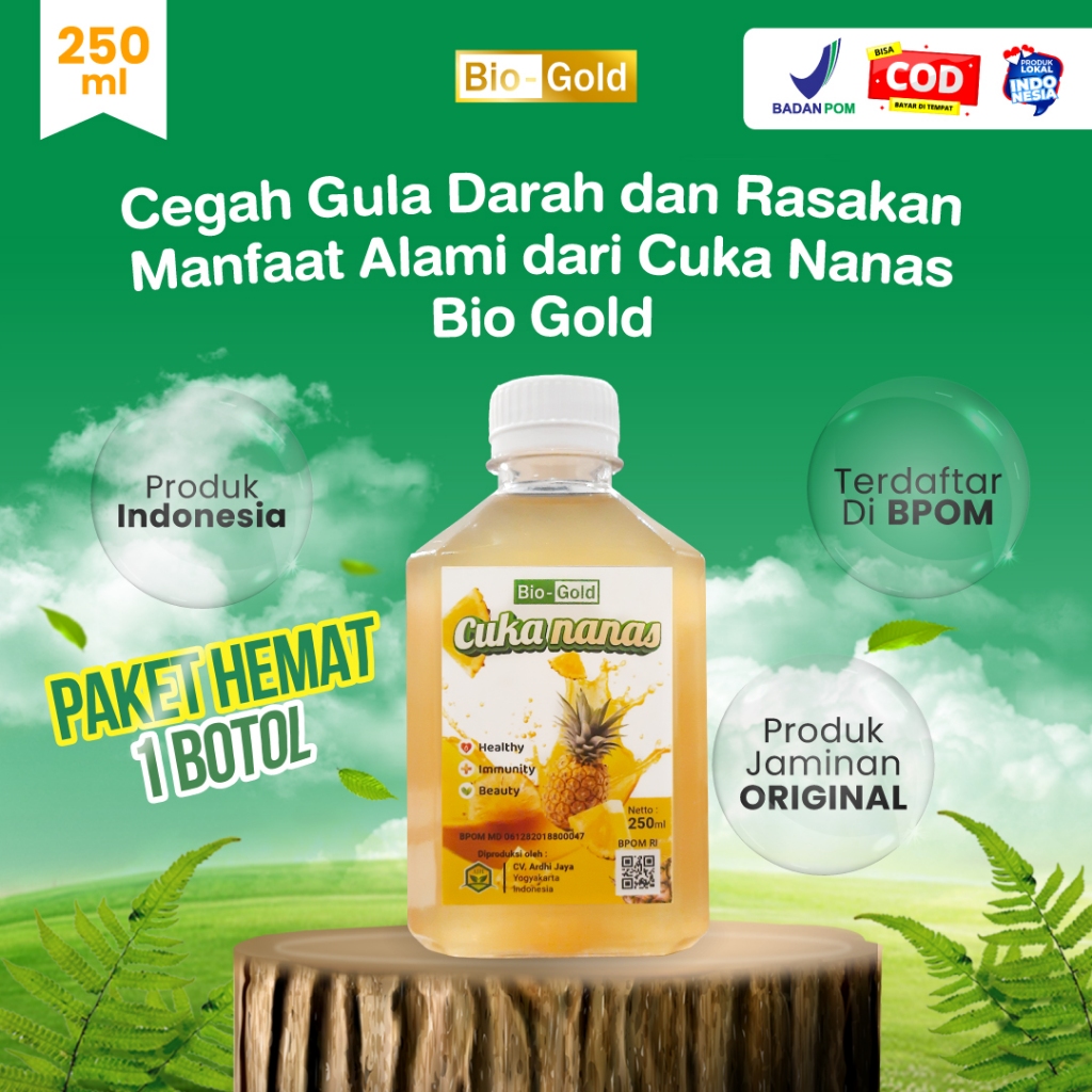 

BIO GOLD Cuka Nanas Herbal 250ml - Fermentasi Alami Buah Nanas Pilihan, Membantu Menurunkan Gula Darah, Menjaga Kolesterol, Detox Tubuh, dan Sehatkan Pencernaan