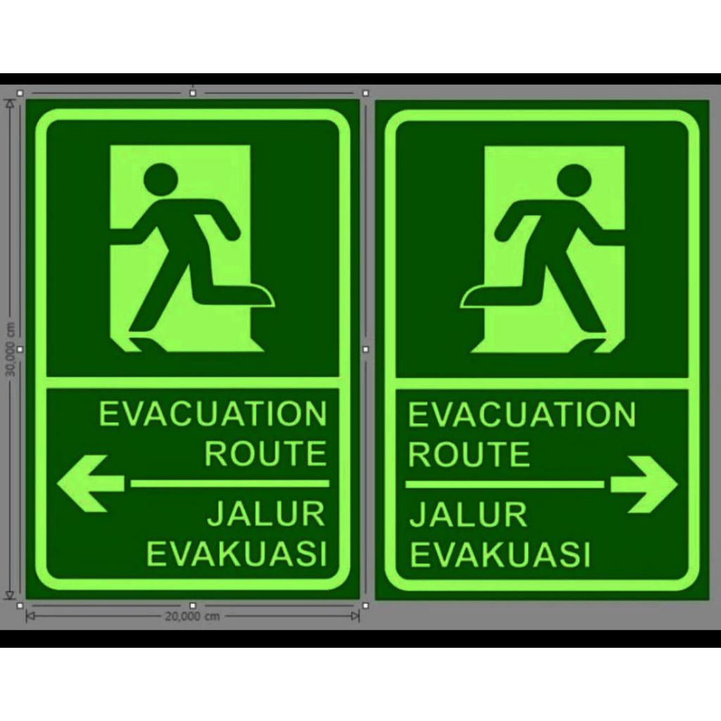 SIGN STIKER EVACUATION ROUTE/JALUR EVAKUASI ( GLOW IN THE DARK )STIKER K3 SAFETY