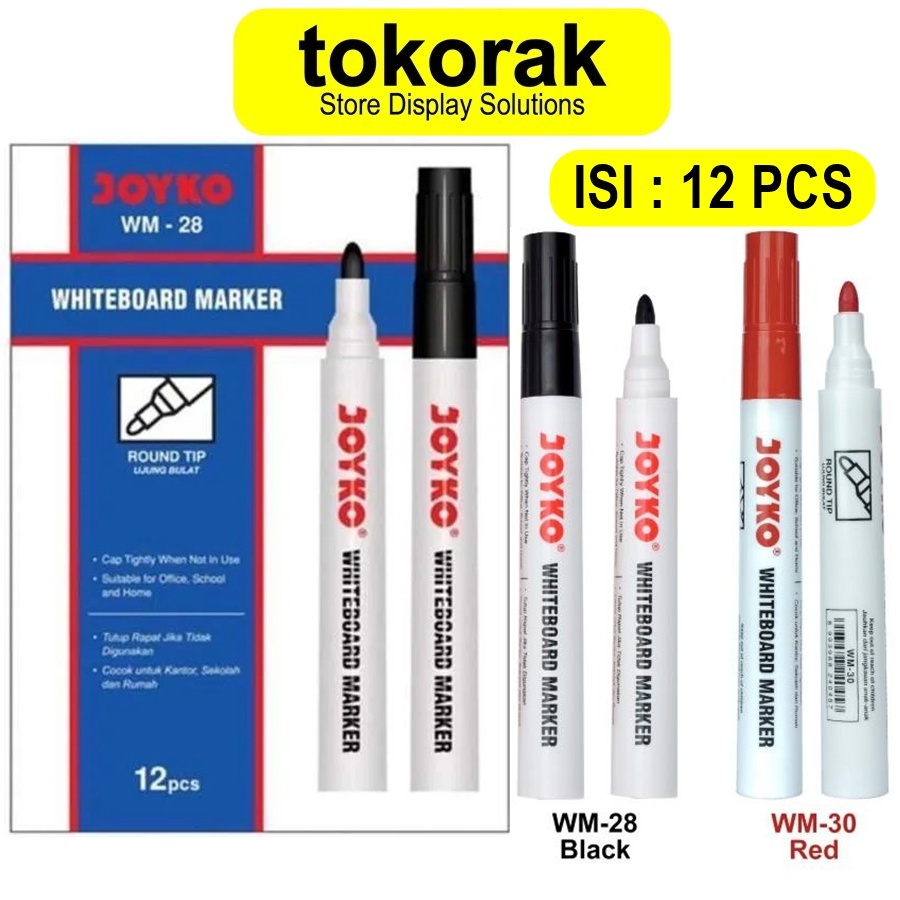 

JOYKO SPIDOL WHITEBOARD MARKER BLACK RED JOYKO ISI 12 PCS SPIDOL HITAM MERAH PAPAN TULIS PUTIH WM-28 WM-30 WHITE BOARD