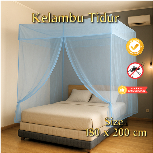 Kelambu Tidur Kotak Polos / Kelambu Gantung / Kelambu Nyamuk Ukuran 180 x 200 cm - Kelambu Kamar Tid