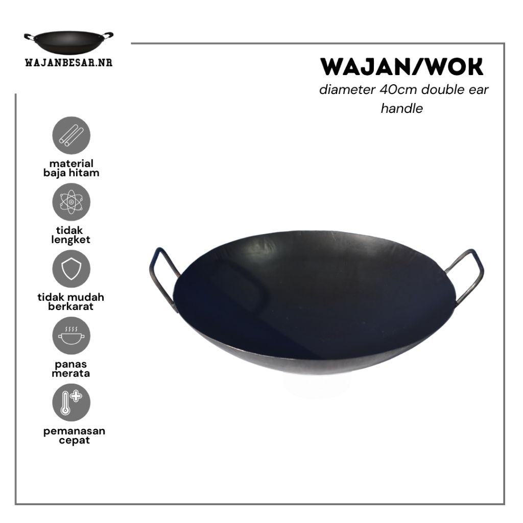 Wajan Wok Anti Lengket / Wajan Resto Anti Lengket / Wajan Wok / Wajan Baja hitam / Wajan Black Steel