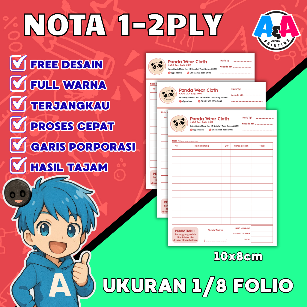 

Nota Custom 1 Ply Ukuran 10x8cm Nota Online Shop Nota Toko Nota Warung Notaris Kantor Free Desain