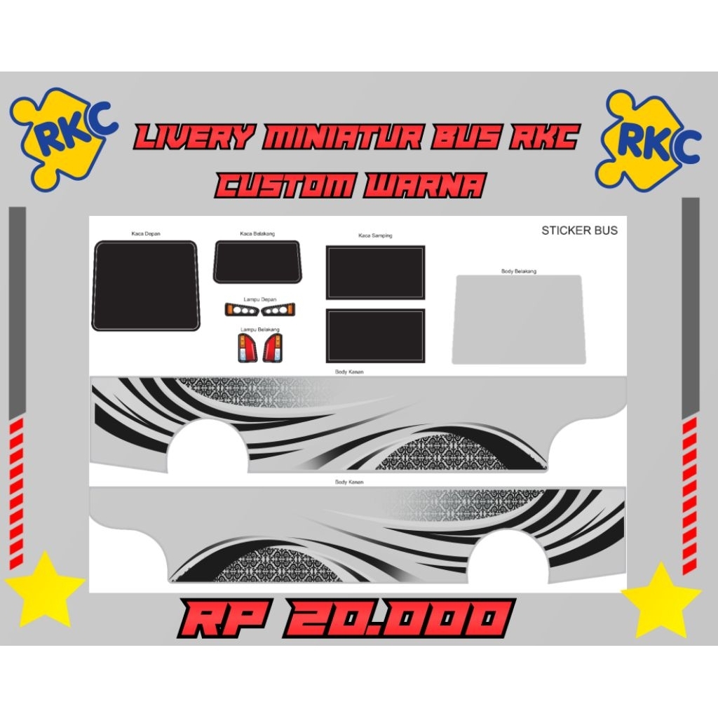 livery miniatur bus cutting (custom warna) aksesoris miniatur bus, miniatur bus rkc, aksesoris bus, 