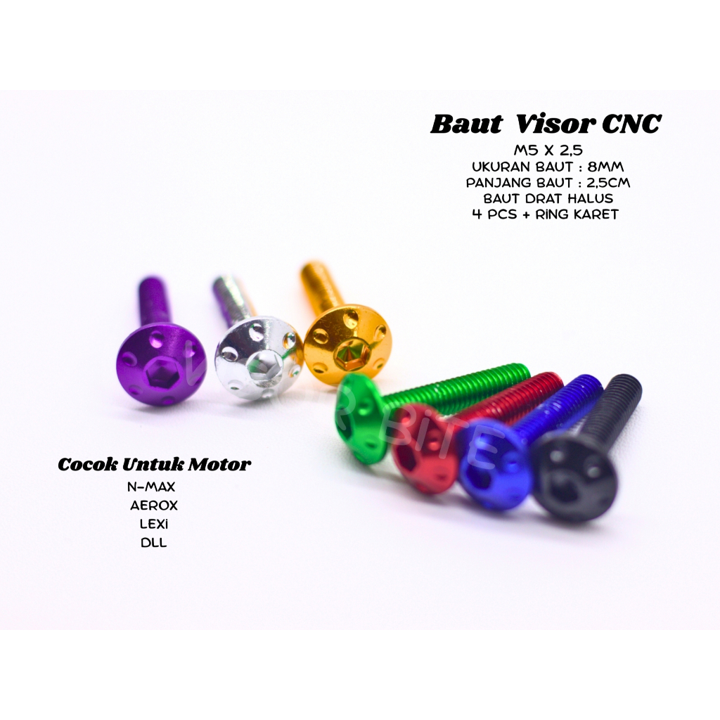 Xenos Baut Visor CNC 2,5cm Plus Ring Karet Windshield || Baut Visor CNC Xenos 4 Pcs Nmax Aerox Lexi