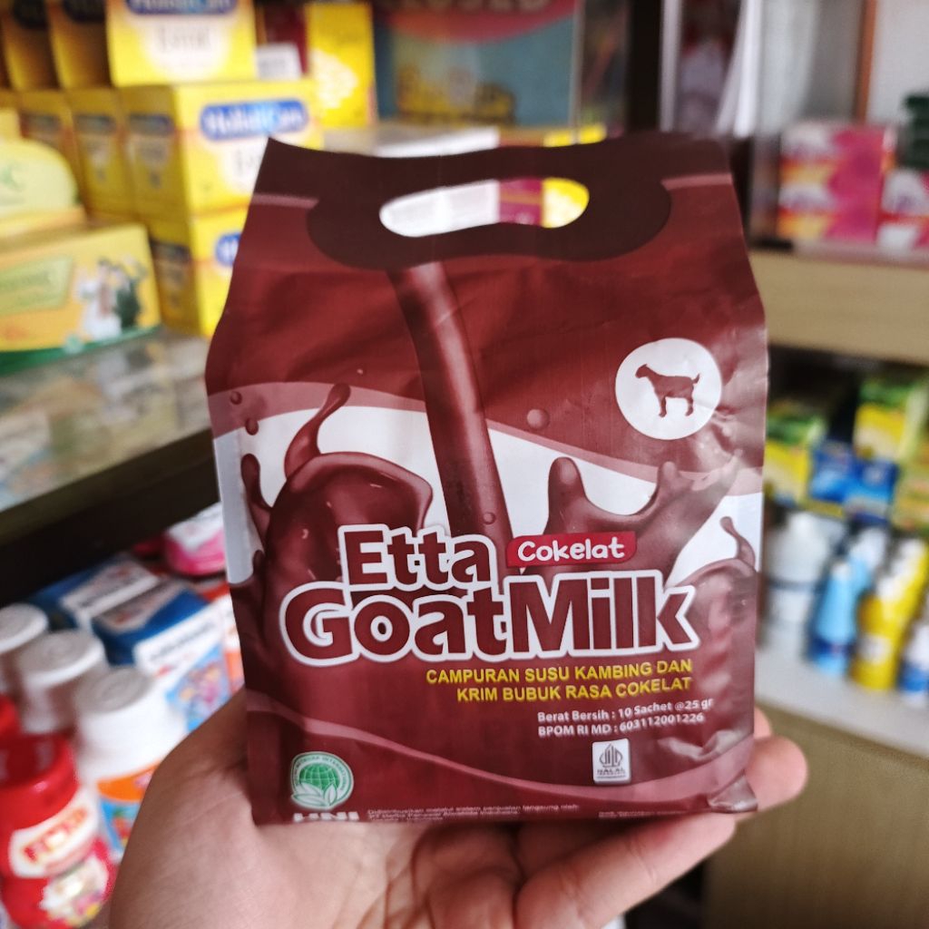 

Susu Kambing Bubuk Ettawa Etta Goat Milk Rasa Cokelat 10 Sachet