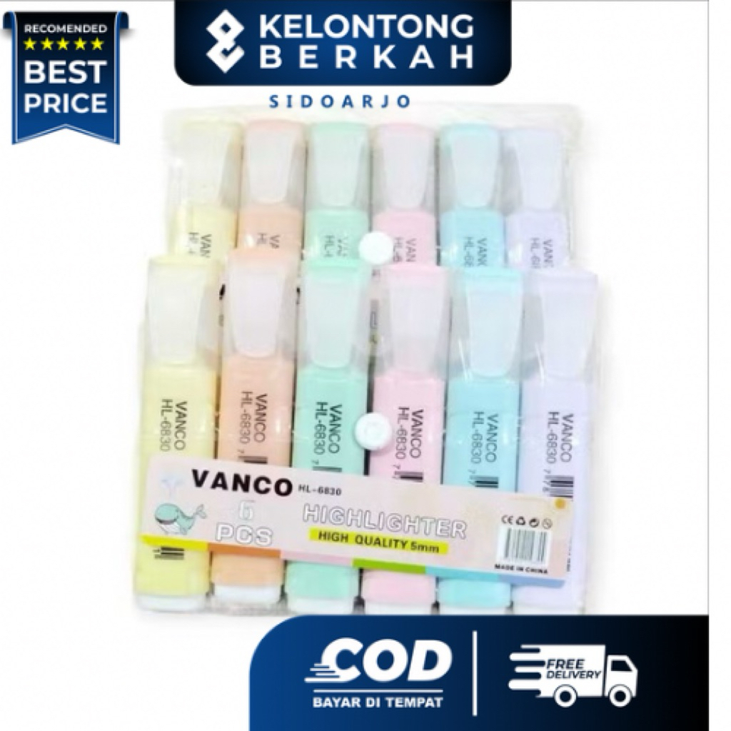 

Stabilo / Highlighter Vanco 1 set (isi 6) Warna Pastel