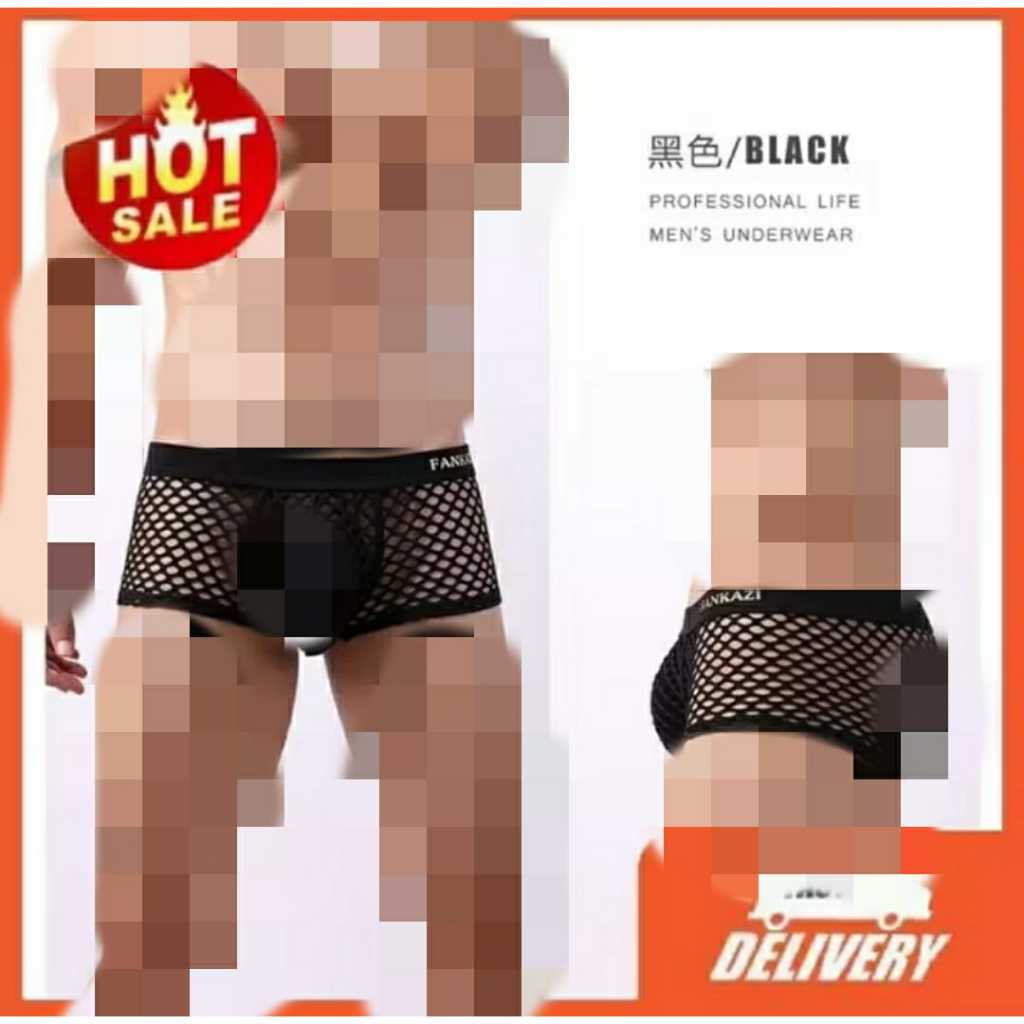 CELANA BOXER PRIA JARING TRANSPARAN NEW