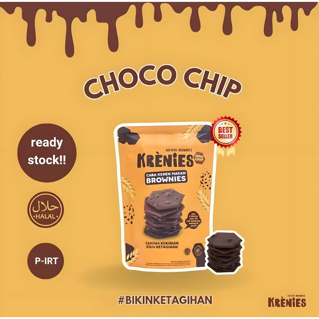 

Cemilan Krekers Brownies Kering KRENIES || Choco Chip 60gr