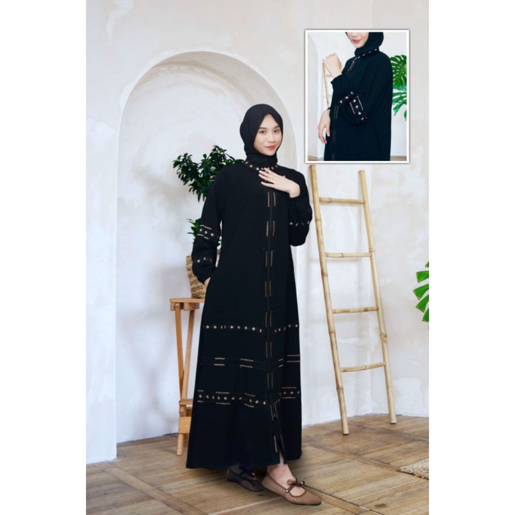 Abaya turkey VIONA JETBLACK full bordir coklat