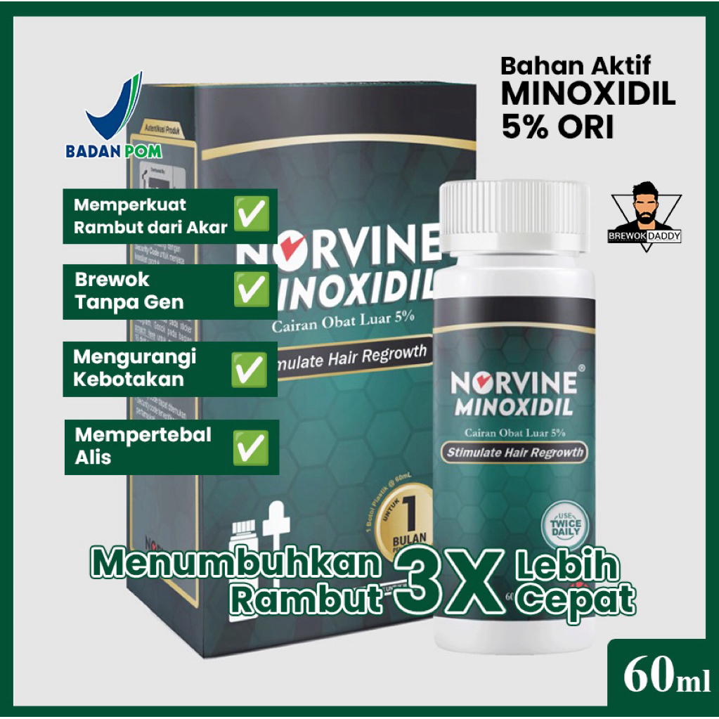 [BPOM ORI] Norvine Minoxidil - Penumbuh Rambut, Alis, Kumis, Keboakan Original Garansi