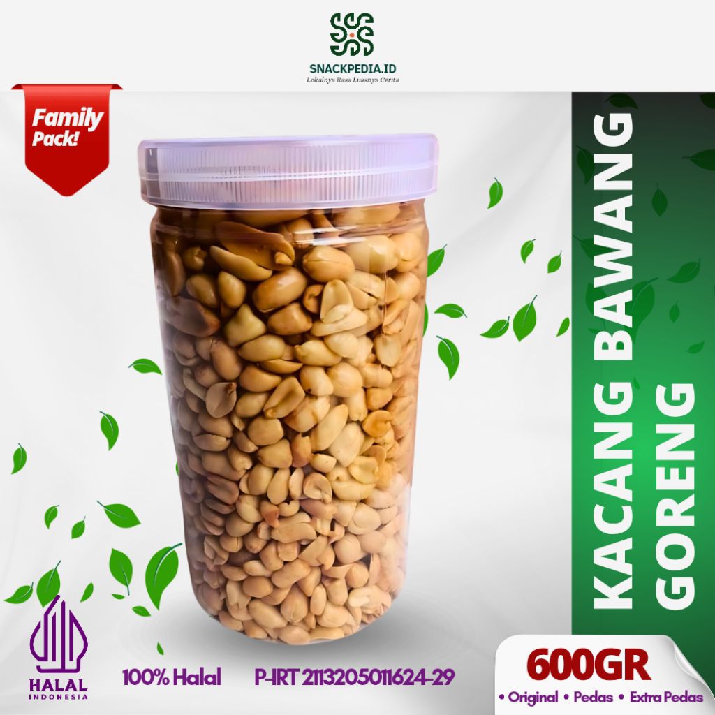 

Kacang Goreng Bawang Jumbo Gurih Asin Daun Jeruk Kemasan Toples 1000ml Alias 600Gr