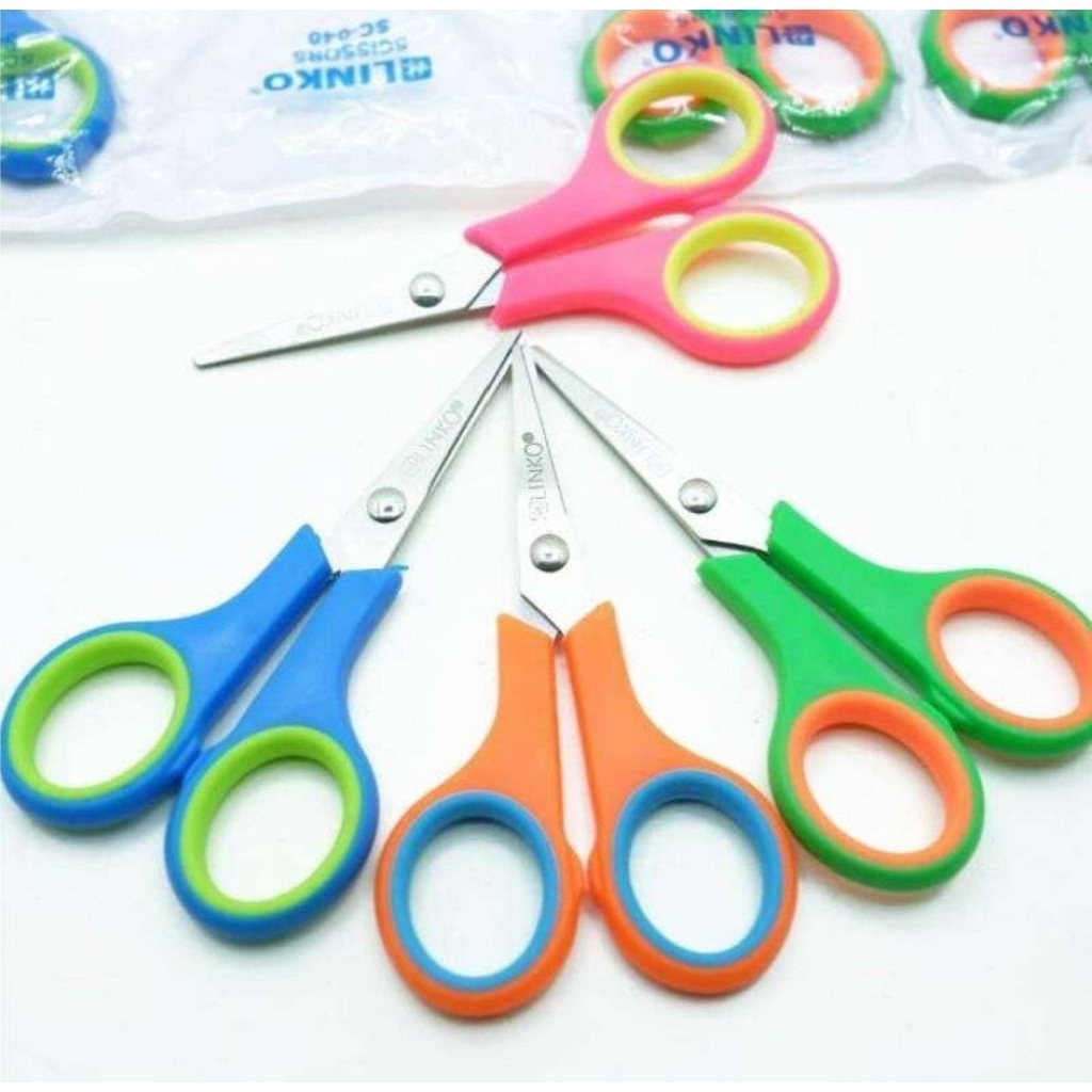 

Gunting Bulat Kecil 4" Inch Warna Warni / Gunting Kertas Gagang Karet Emigo EML-845-TC