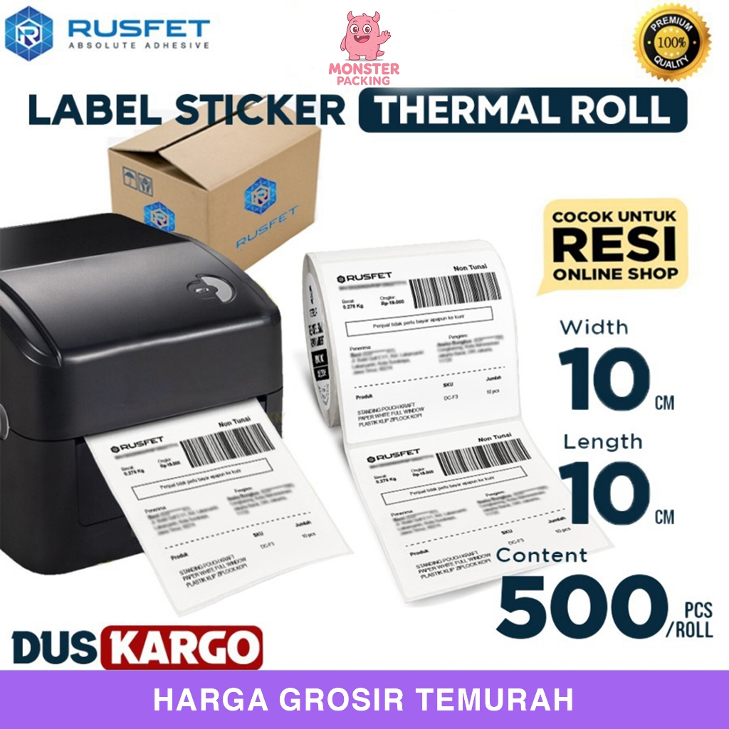 

Label Sticker THERMAL ROLL Barcode Resi Online Shop 10x10cm 500pcs Rusfet /DUS