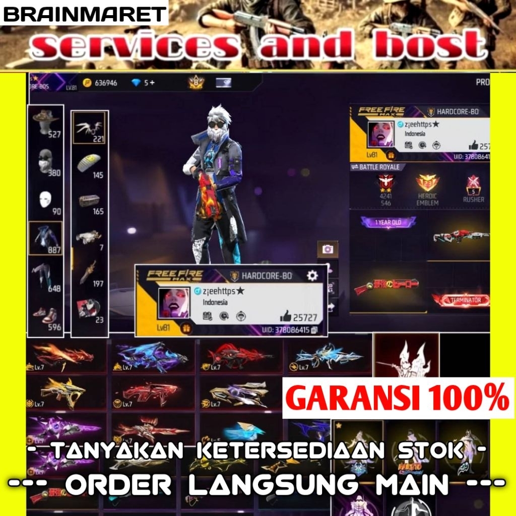 AKUN FF MEWAH ANDROID GG SULTAN BANGET