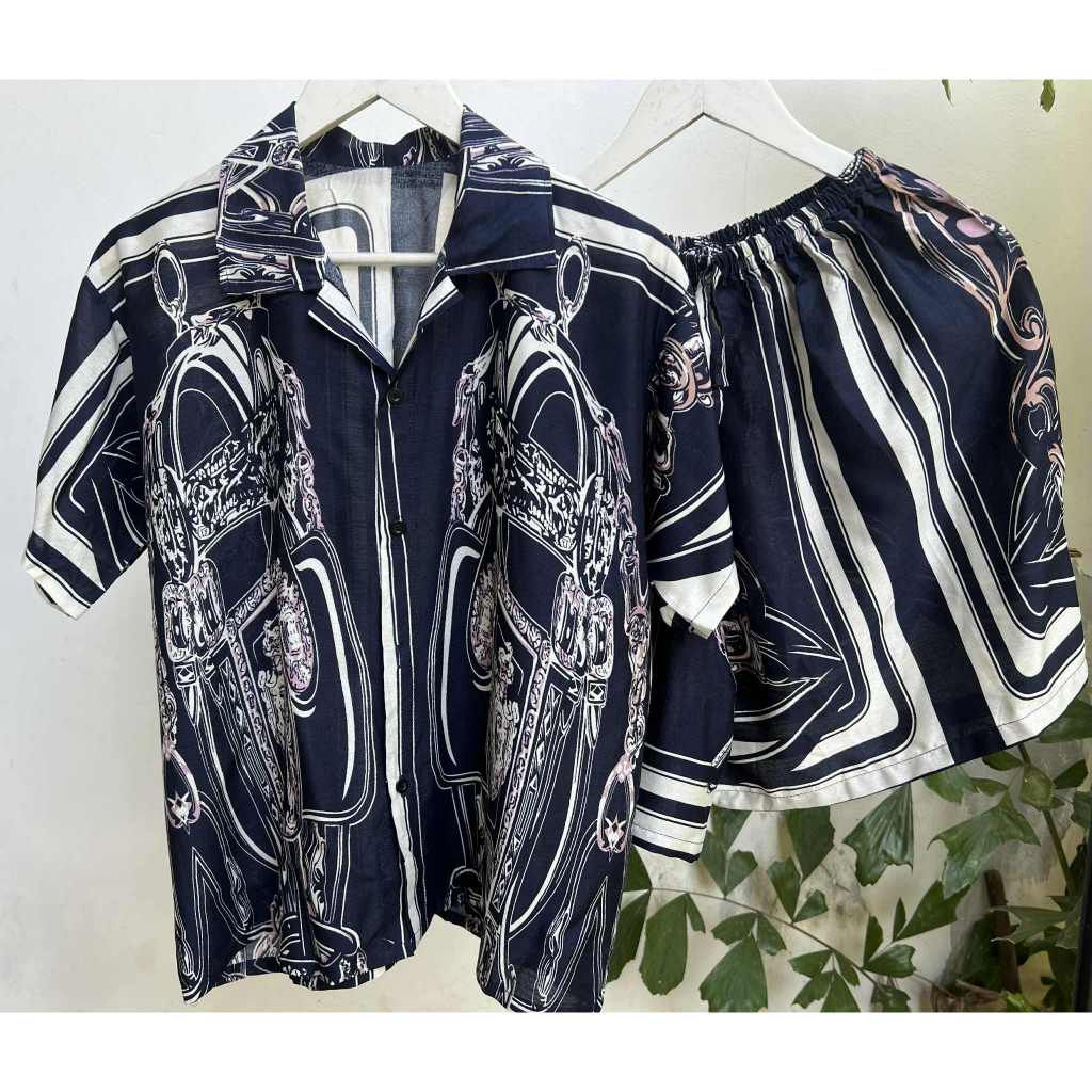 One set kameja Setelan baju Wanita  motif Macan  Setelan Rayon Bali Di Jamin Real pict Harga Produks