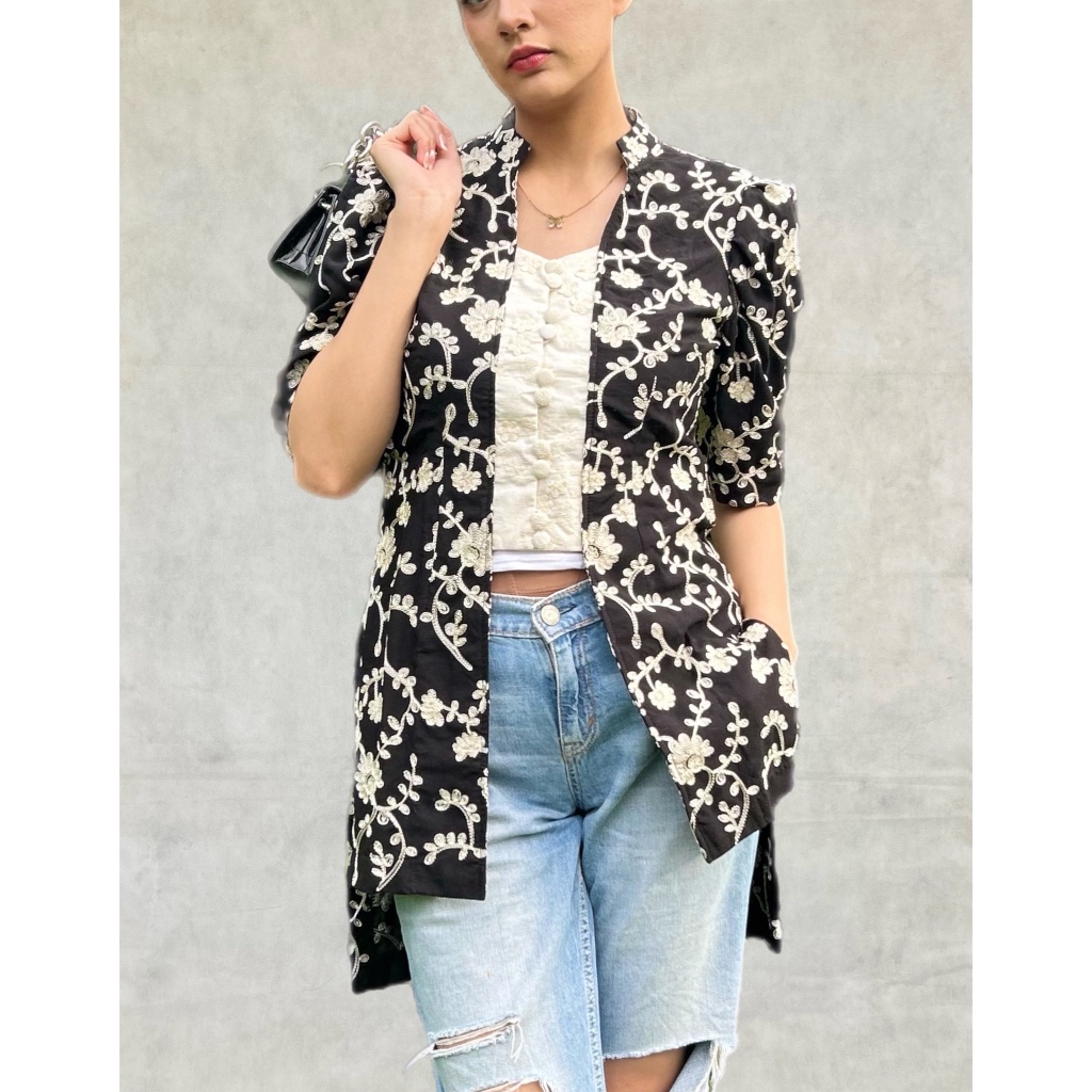 KEBAYA KUTU BARU KATUN BORDIR MODEL TANGAN PUFF