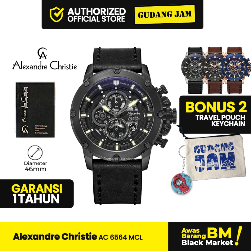 Jam Tangan Pria Alexandre Christie AC 6564 MCL Chronoraph Strap Leather