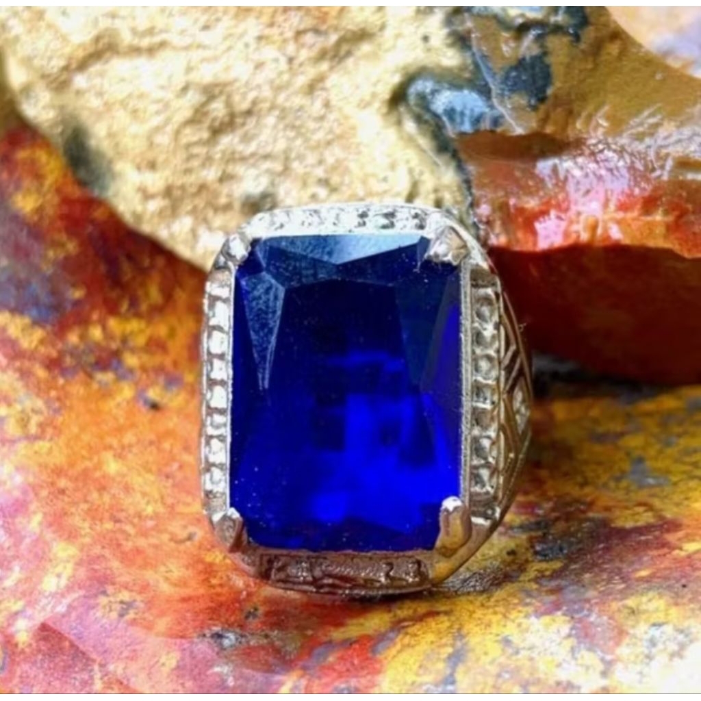 batu cincin permata biru king safir cutting blue king safir octagon permata