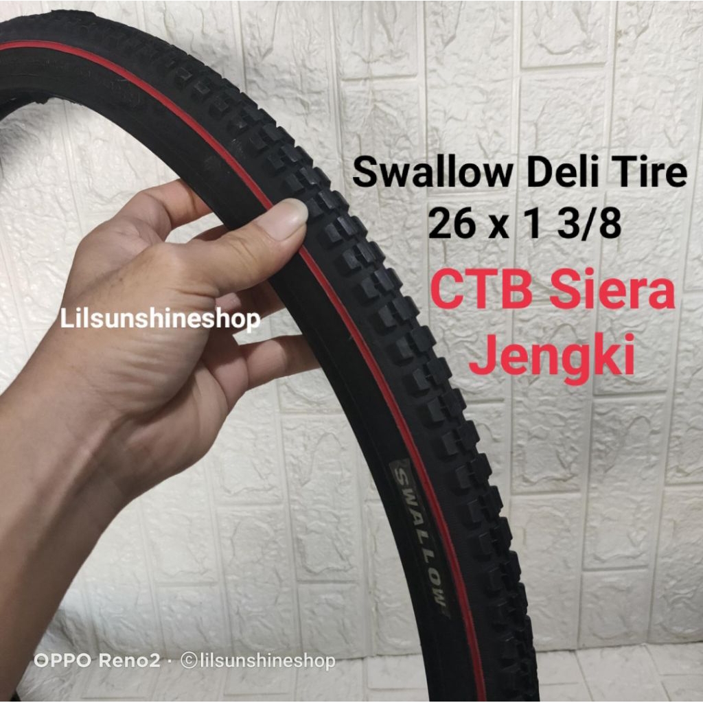 Ban Luar Sepeda 26 x 1 3/8 SWALLOW DELI TIRE Hitam Lis Merah 26x1 3/8 Onthel Ontel Jengki Sierra Pho